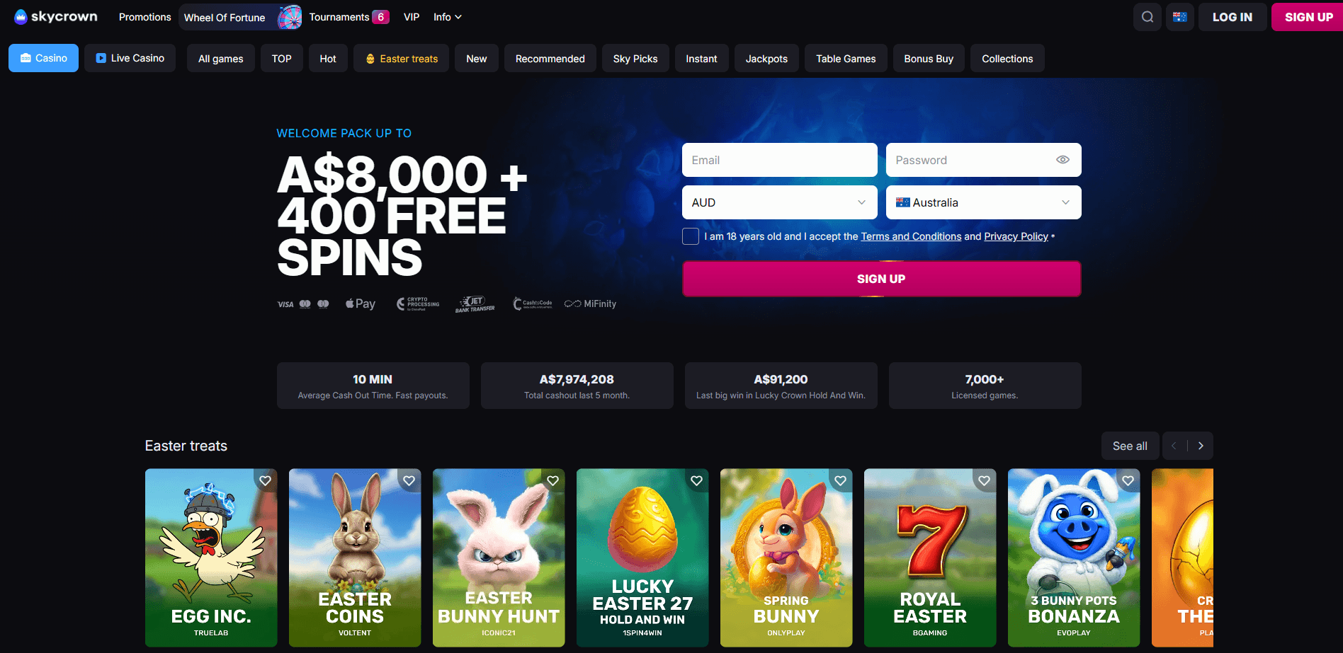 skycrown online casinos main page